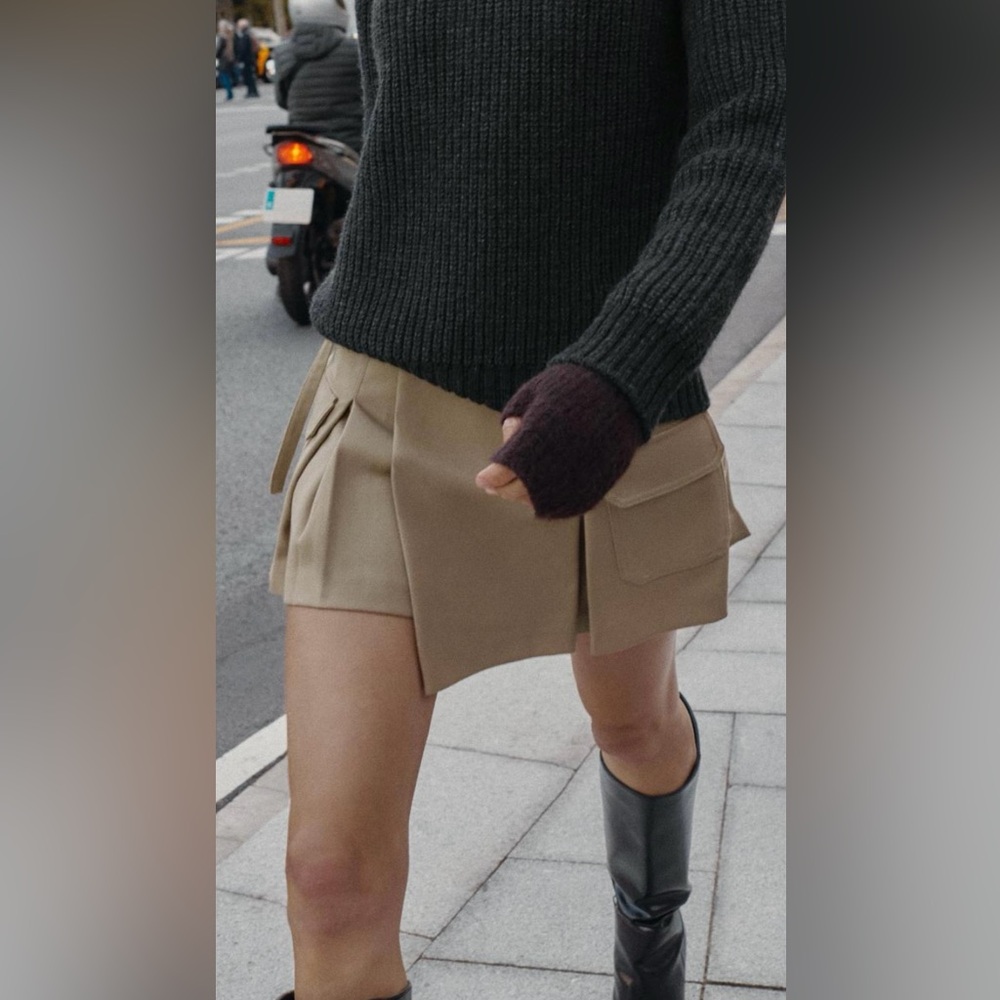 ZARA Beige Women's High Waisted Cargo Skort with Pockets - Size L - NEW - Picture 3 of 11